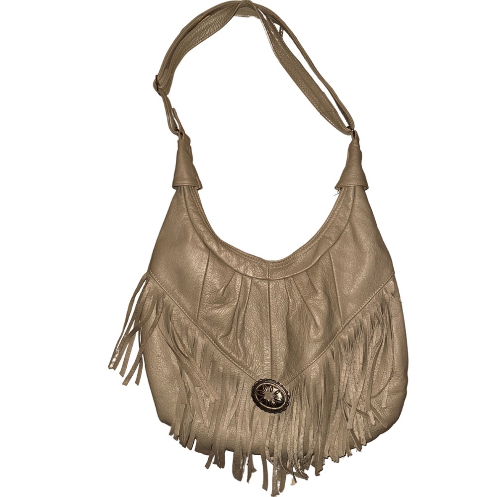 Tan fringe leather purse